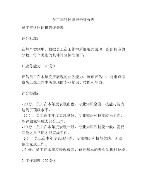 员工年终述职报告评分表