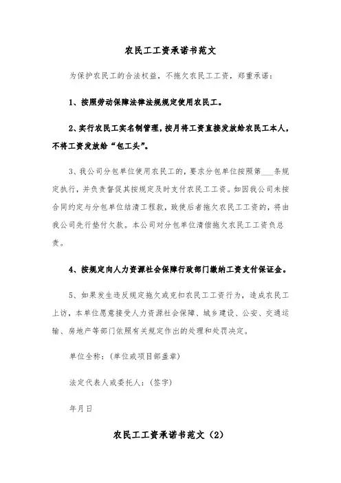农民工工资承诺书范文（4篇）