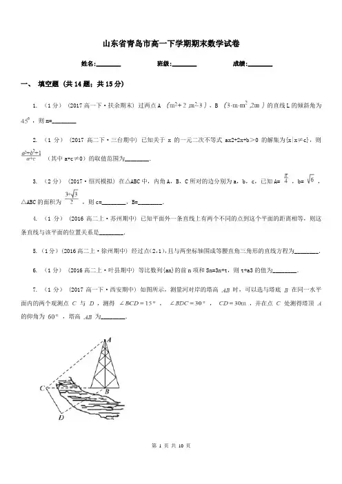 山东省青岛市高一下学期期末数学试卷  