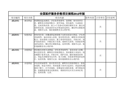 2012年全国医疗服务价格项目规范(降温贴)