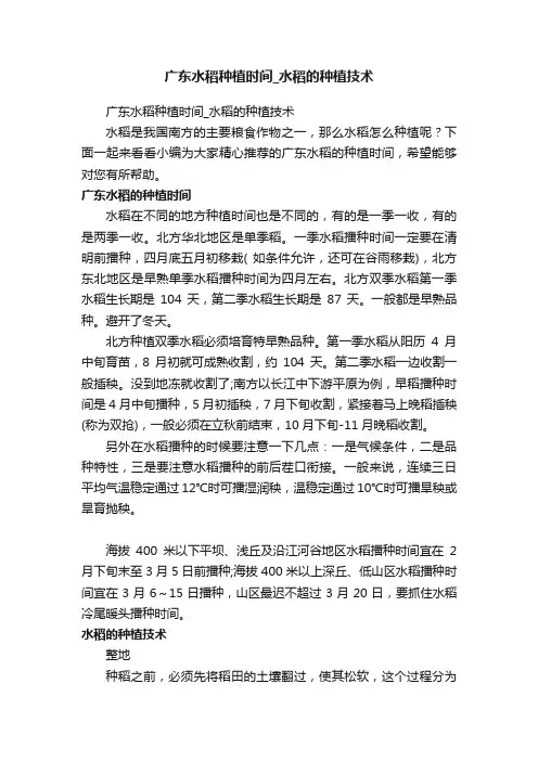 广东水稻种植时间_水稻的种植技术