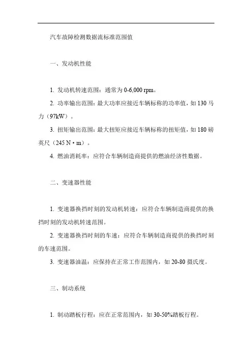 汽车故障检测数据流标准范围值