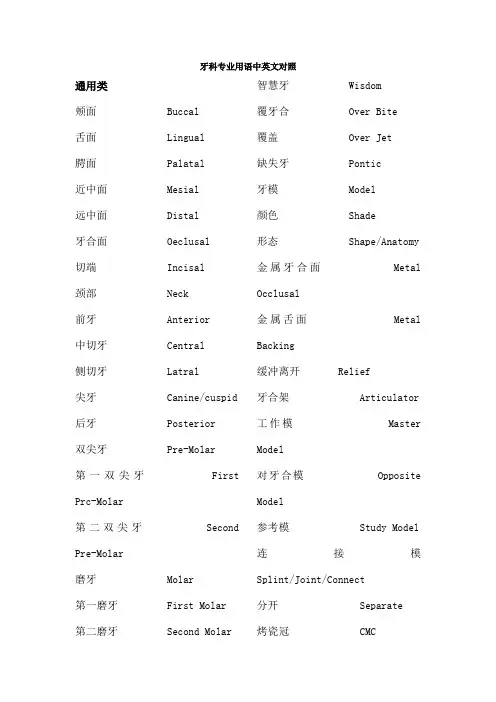 牙科专业用语中英文对照