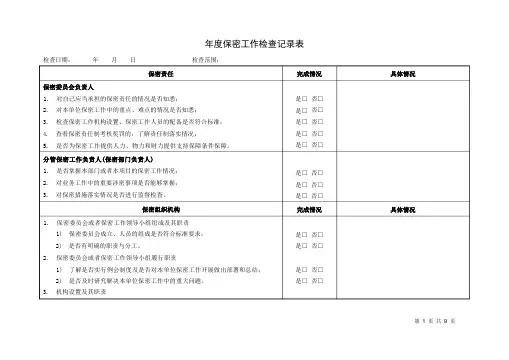 年度保密工作检查记录表