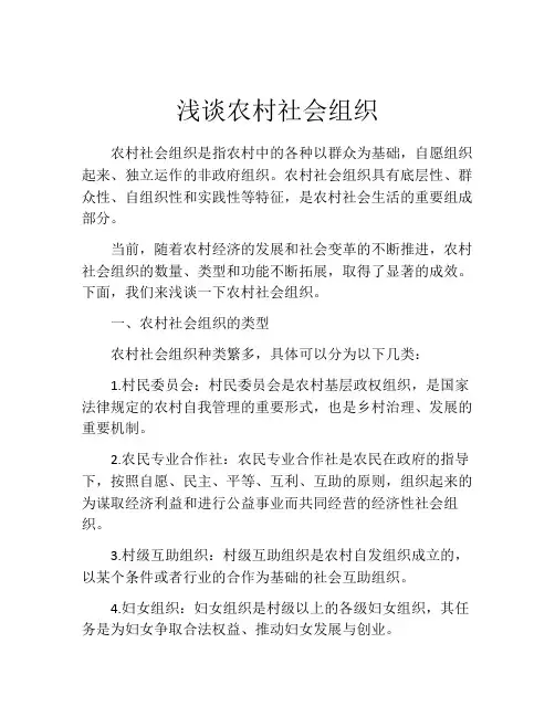 浅谈农村社会组织