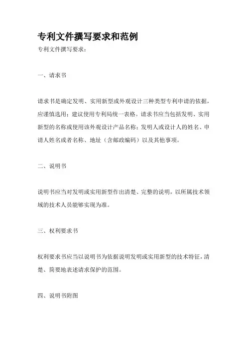 专利文件撰写要求和范例