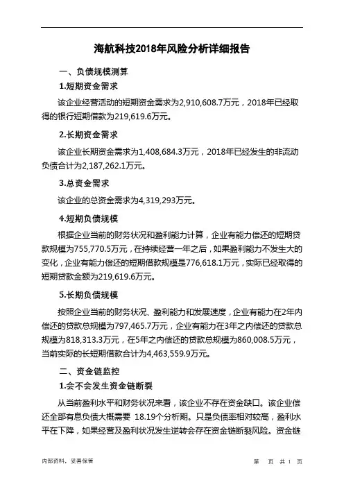 海航科技2018年财务风险分析详细报告