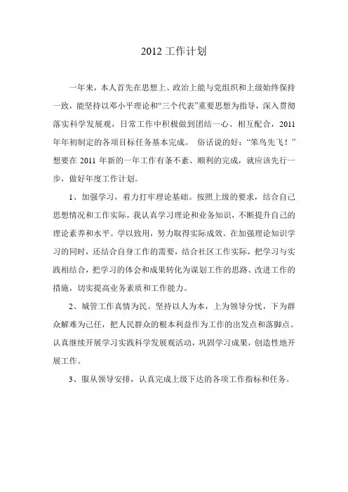 城管2012年工作计划