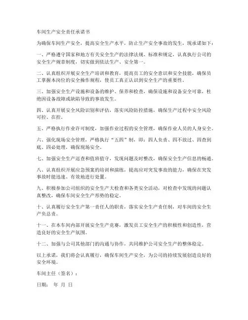 车间生产安全责任承诺书