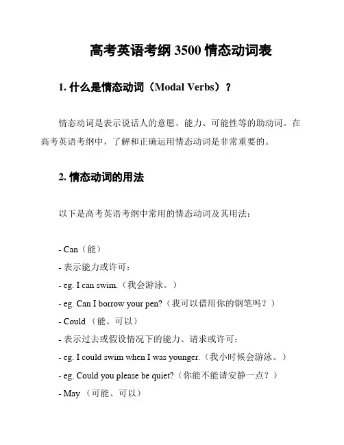 高考英语考纲3500情态动词表