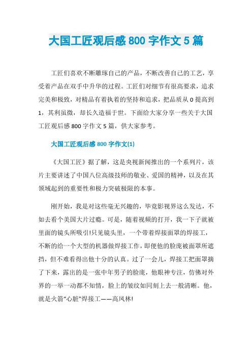 大国工匠观后感800字作文5篇