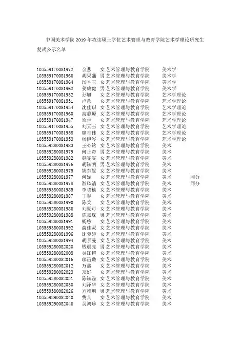 中国美术学院2019年攻读硕士学位艺术管理与教育学院艺术学理论研究生复试公示名单