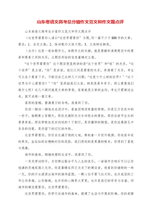 2023年山东卷语文高考满分作文范文和作文题点评