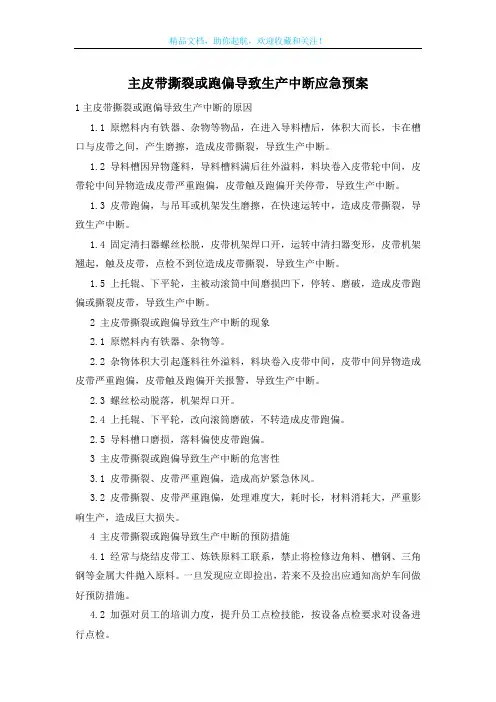 主皮带撕裂或跑偏导致生产中断应急预案