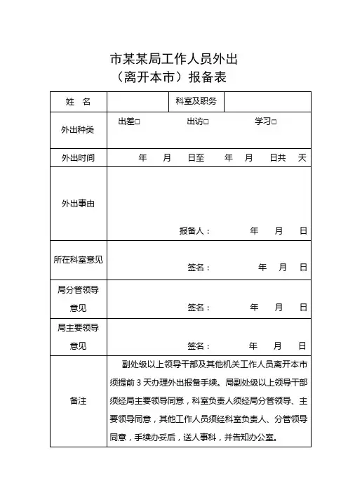工作人员外出报备表