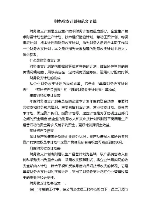 财务收支计划书范文3篇