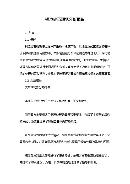 铜渣处置现状分析报告