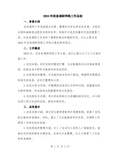 2024年信息调研网络工作总结