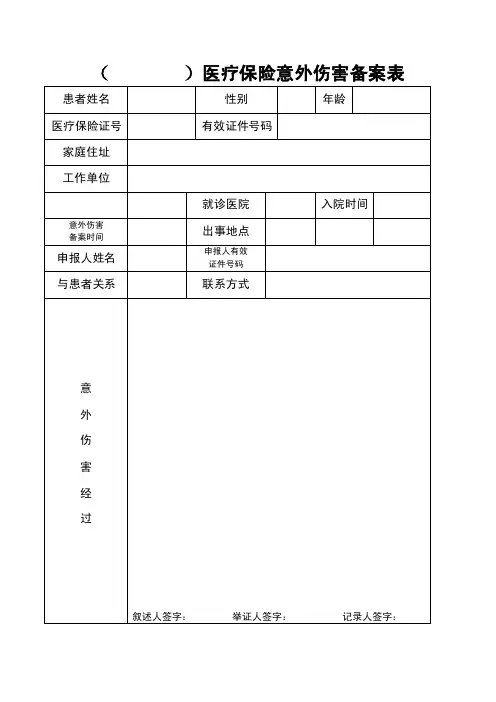 医疗保险意外伤害备案表