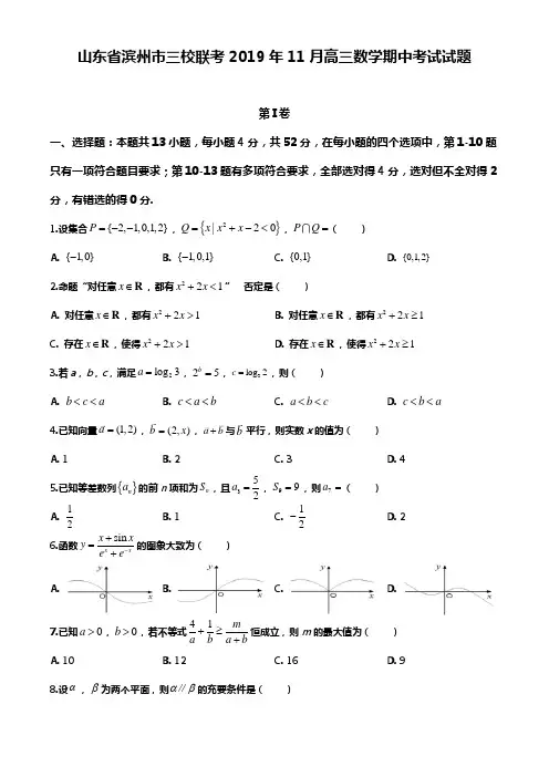 山东省滨州市三校联考2019-2020学年高三上学期期中考试数学试题