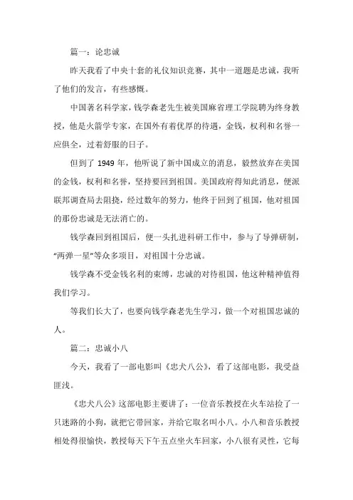 关于忠诚感悟的作文600