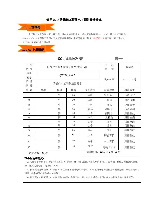 运用QC方法降低高层住宅工程外墙渗漏率