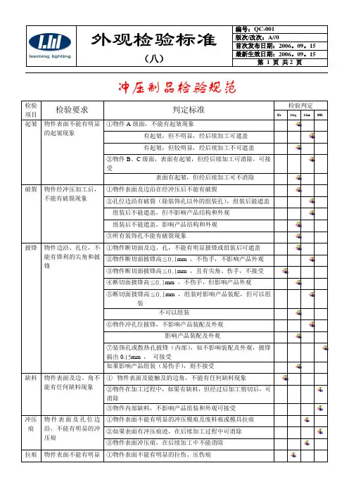 外观检验标准(冲压件)