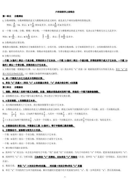 六年级上册数学概念