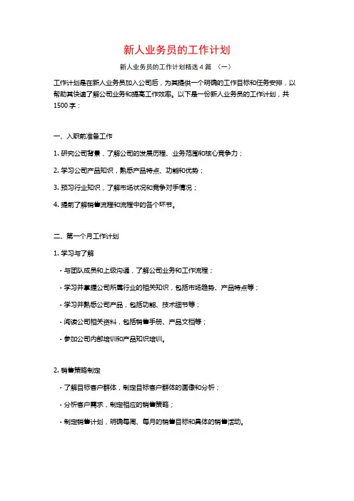新人业务员的工作计划4篇