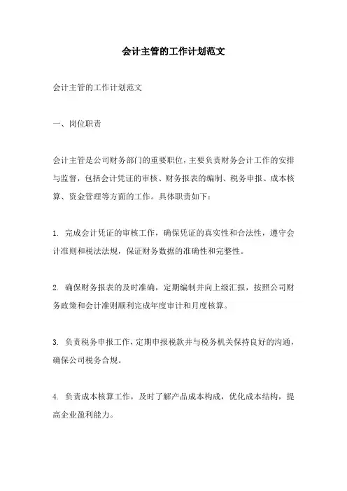 会计主管的工作计划范文