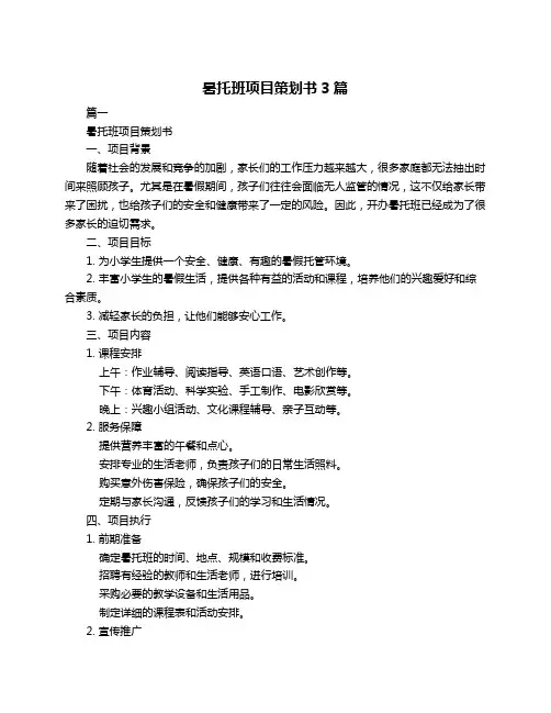 暑托班项目策划书3篇