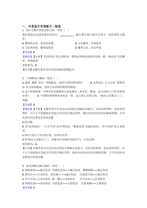 部编中考 语文期末专题复习 短语训练含答案