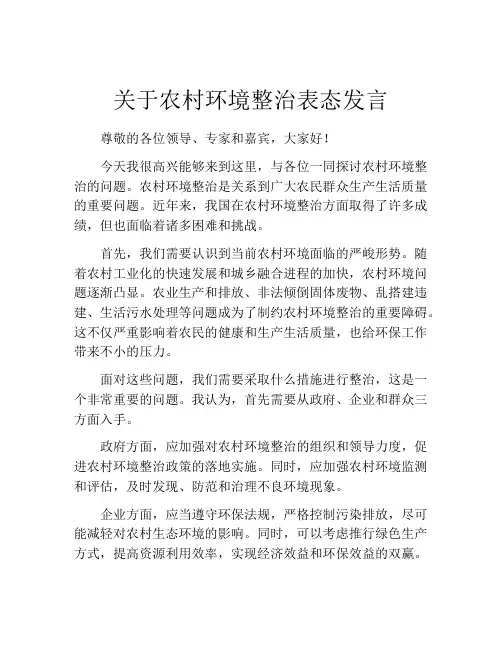 关于农村环境整治表态发言