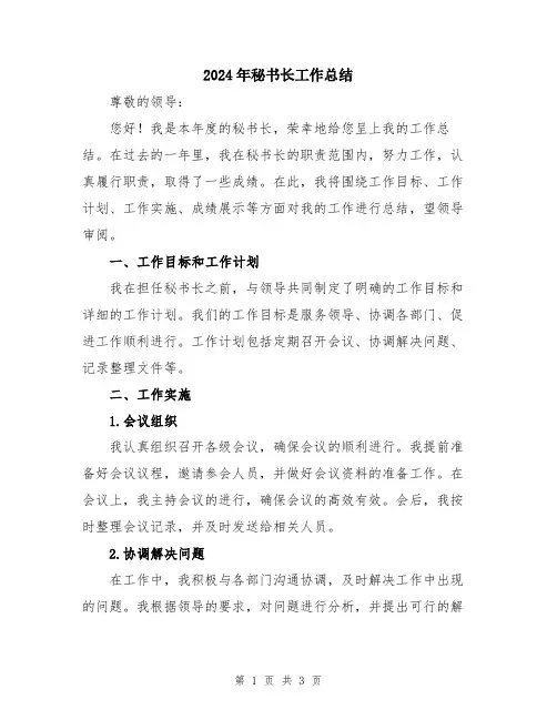 2024年秘书长工作总结