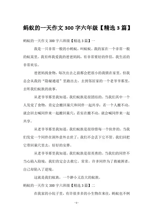 蚂蚁的一天作文300字六年级【精选3篇】