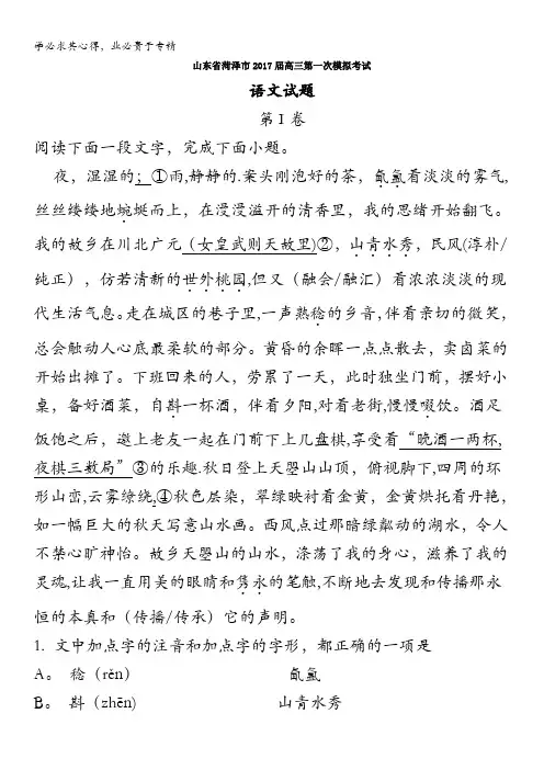 菏泽市2017届高三第一次模拟考试语文试题 含解析