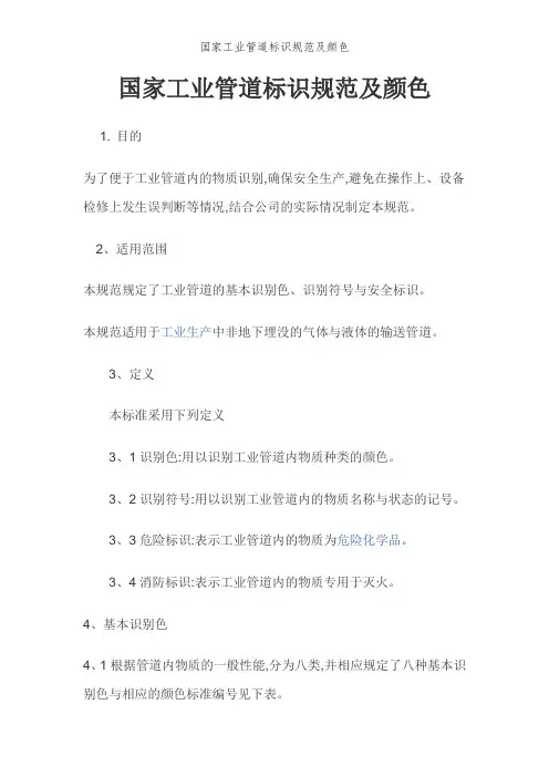 国家工业管道标识规范及颜色