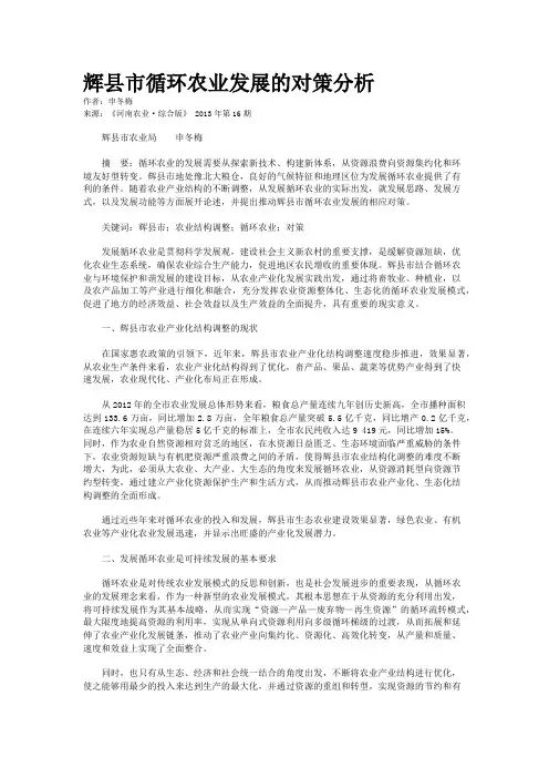 辉县市循环农业发展的对策分析