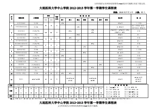 大连医科大学中山学院2020013学年第一学期学生课程表