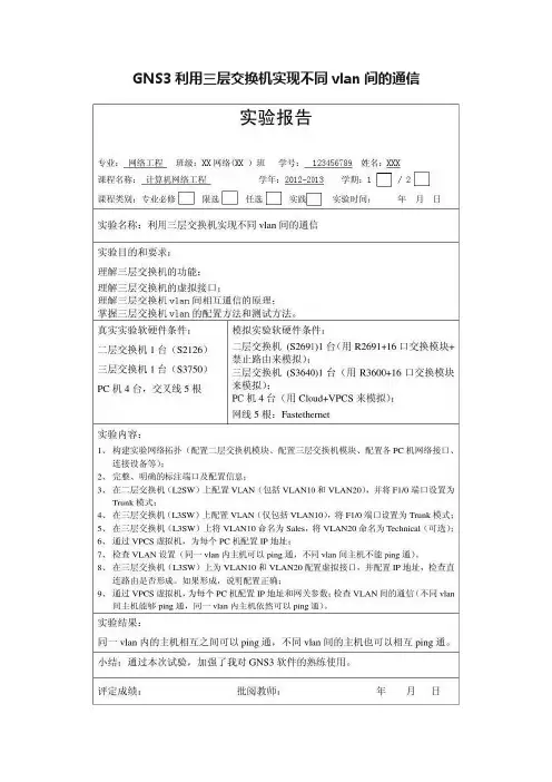 GNS3利用三层交换机实现不同vlan间的通信