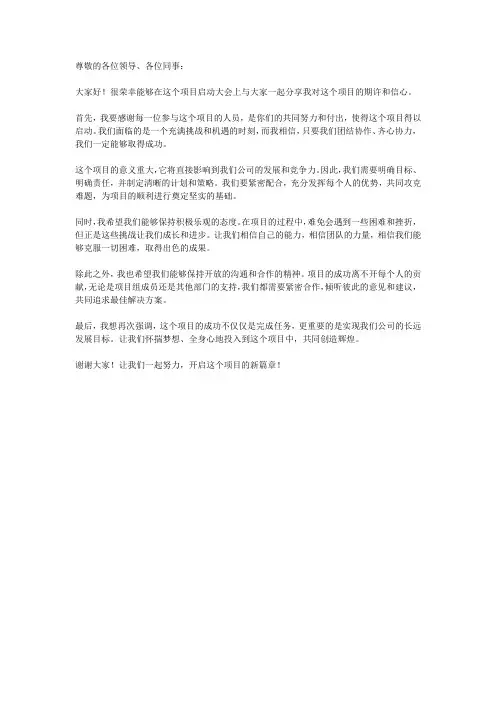 项目启动大会发言稿