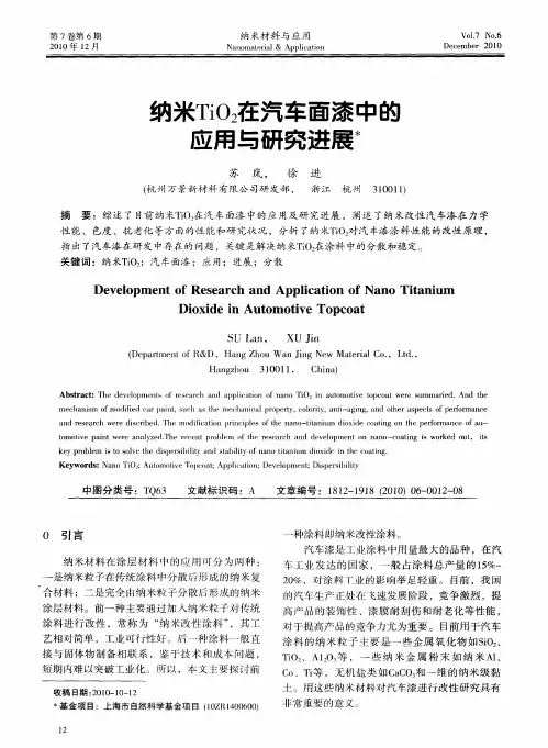 纳米TiO2在汽车面漆中的应用与研究进展