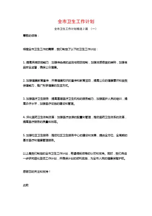 全市卫生工作计划2篇