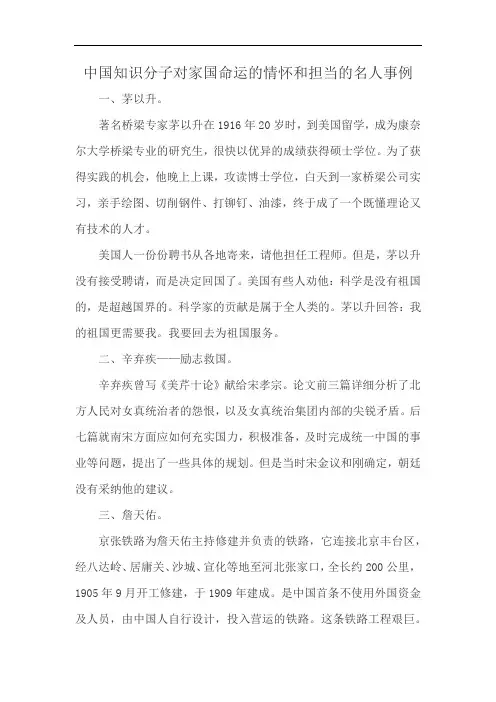 中国知识分子对家国命运的情怀和担当的名人事例
