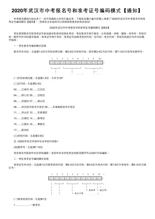 2020年武汉市中考报名号和准考证号编码模式【通知】