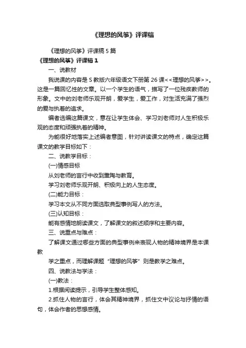 《理想的风筝》评课稿5篇