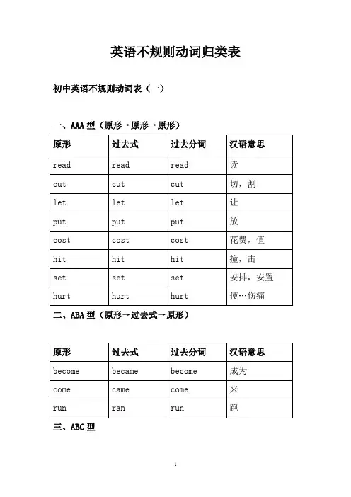 英语不规则动词归类表