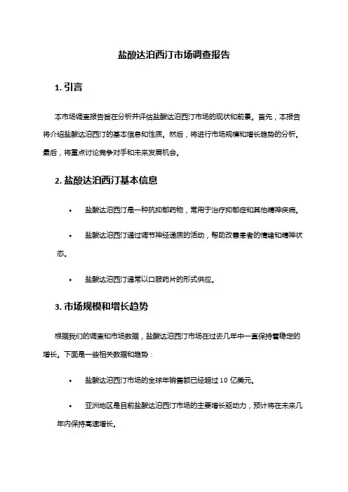 2024年盐酸达泊西汀市场调查报告
