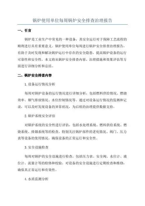 锅炉使用单位每周锅炉安全排查治理报告