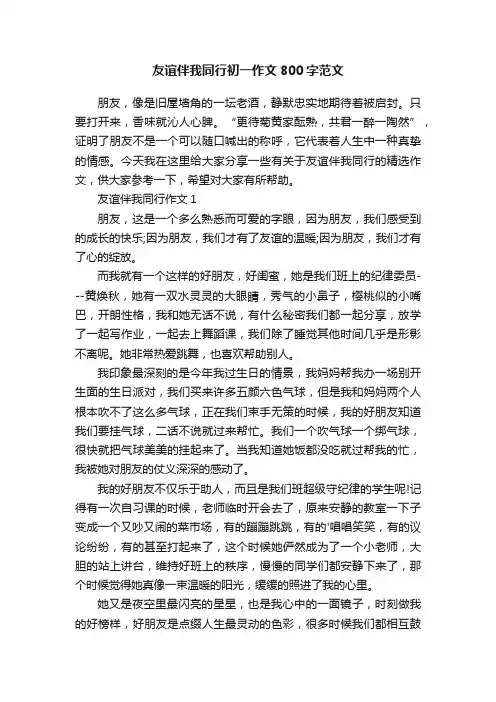 友谊伴我同行初一作文800字范文
